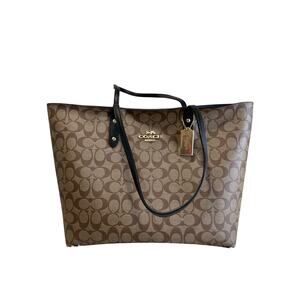 Coach City Signature Canvas Large Tote Shoulder Bag Brown Monogram Purse